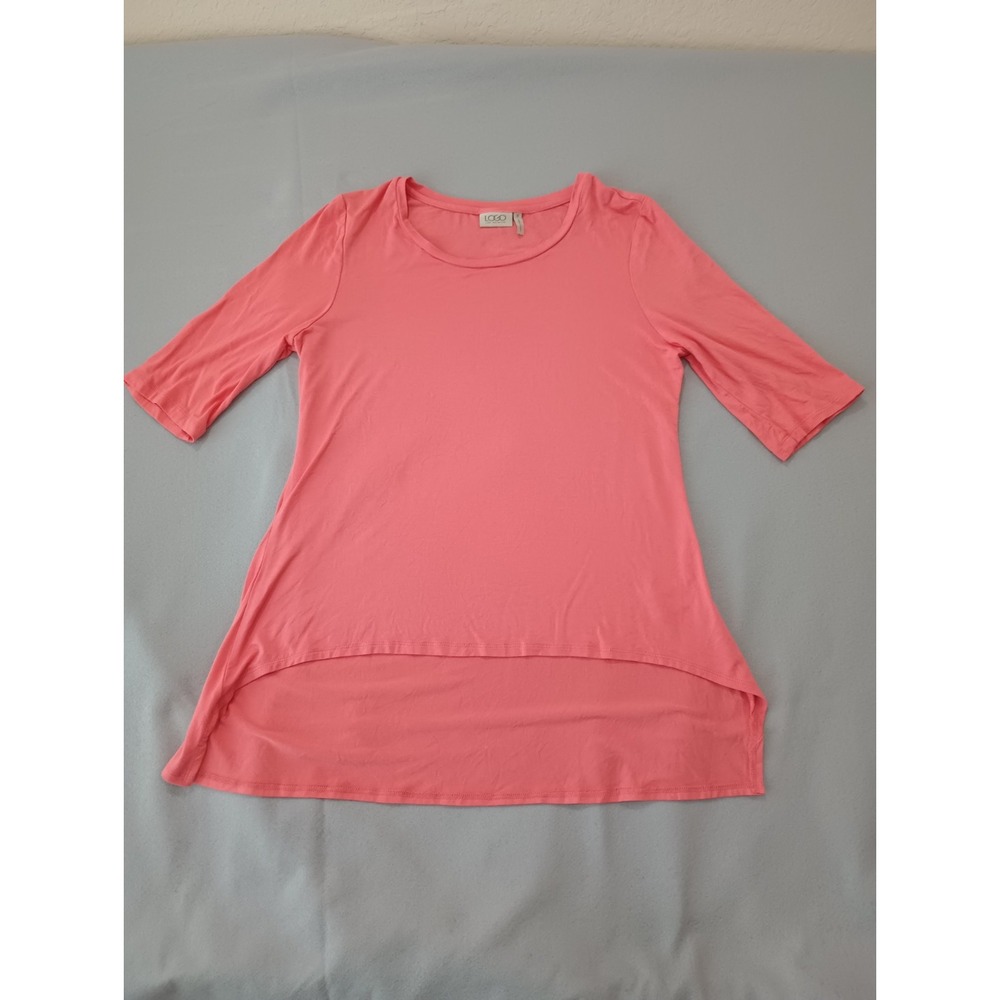 LOGO Lori Goldstein Peach High Low Tunic Top Elbow Sleeve Blouse Womens Size M